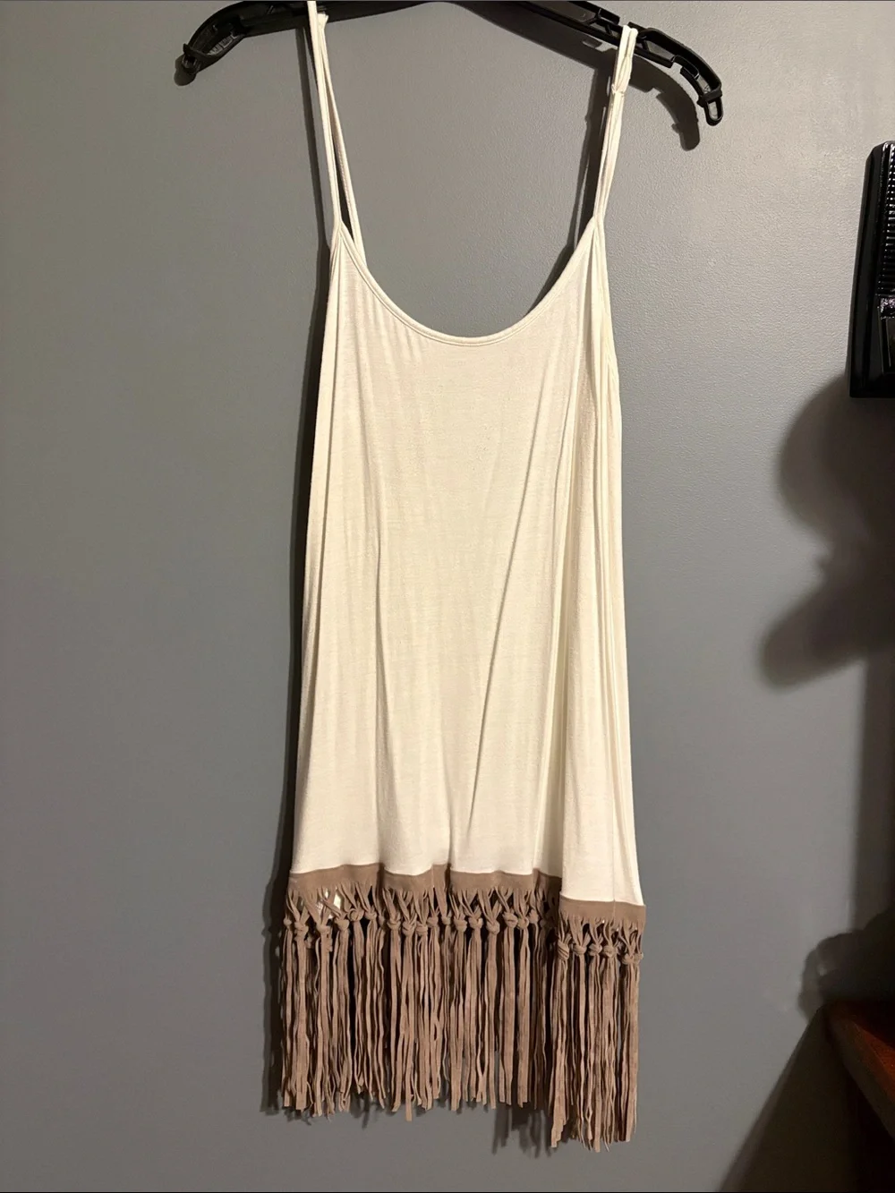 Boho Cream Fringe tank top with Tan Fringe Hem - Picture 1 of 3